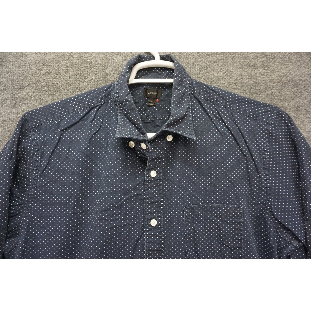 J Crew Shirt Mens Large Button Down Blue White Polka Dot Twill Long Sleeve
